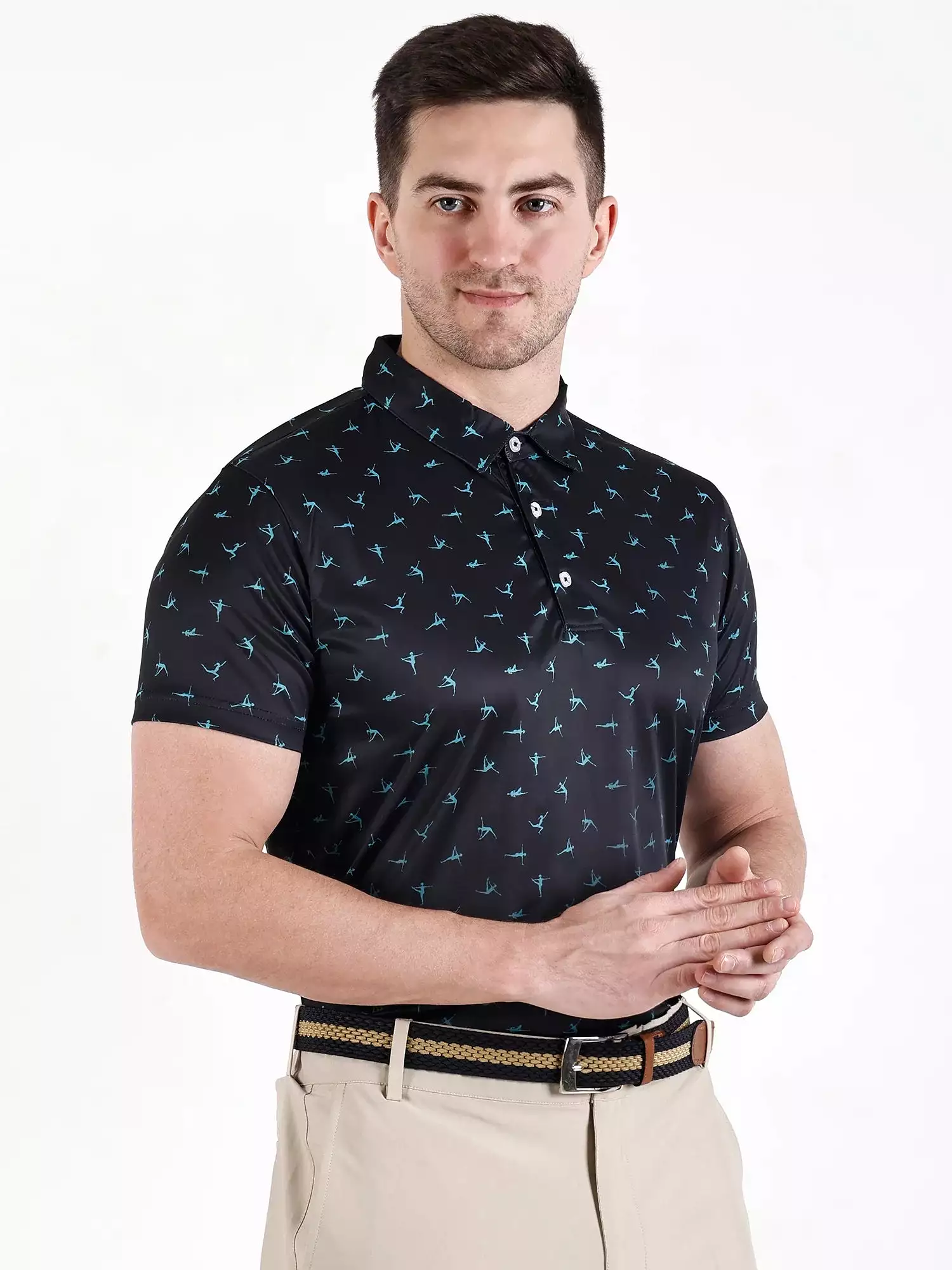 SIDUS Men's Black Printed Golf Polo