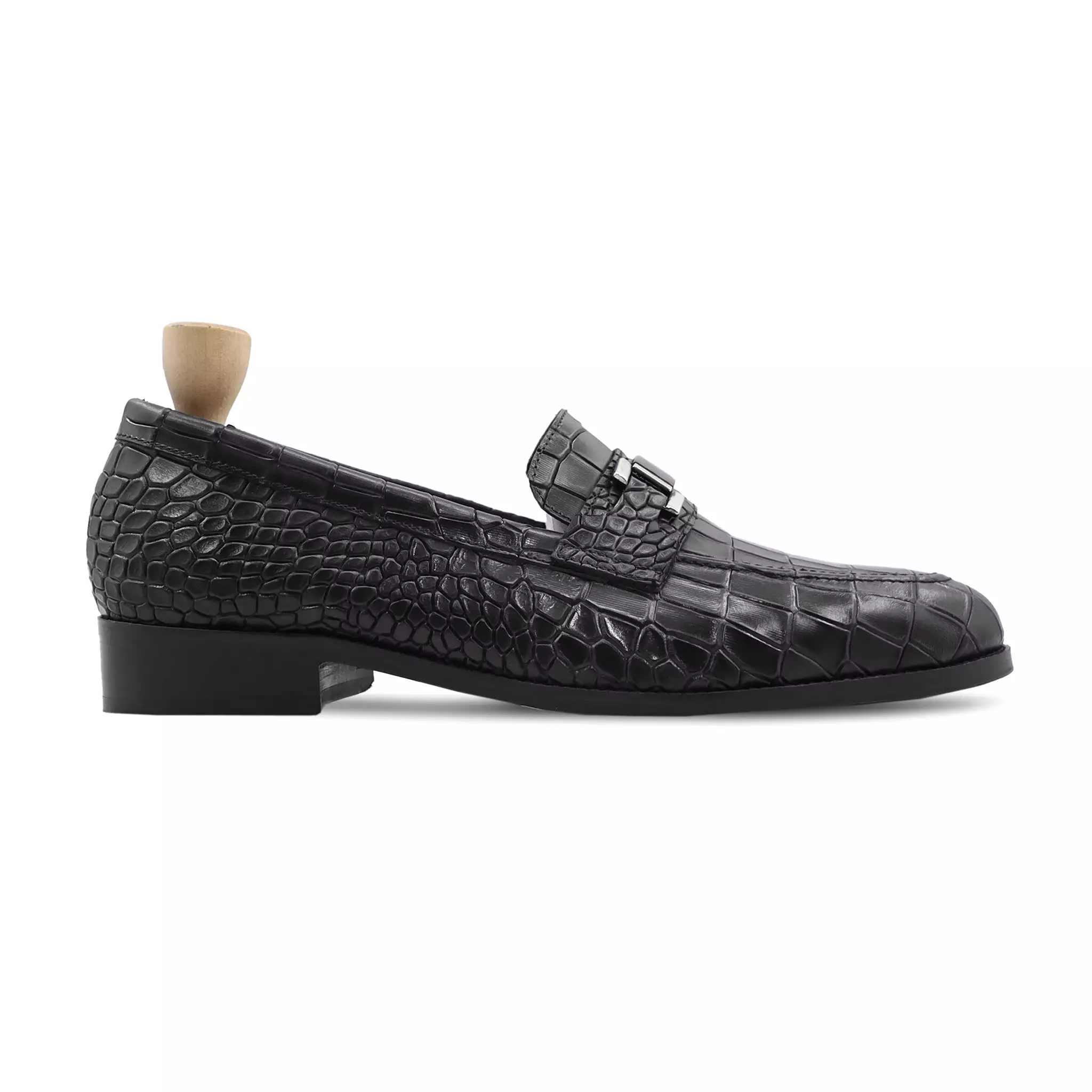 Sintniklaas - Men's Black Crocodile Printed Calf Leather Loafer