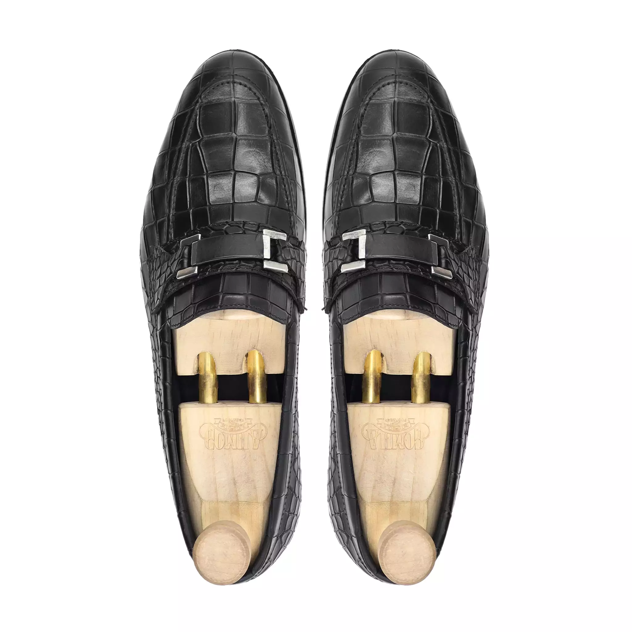 Sintniklaas - Men's Black Crocodile Printed Calf Leather Loafer