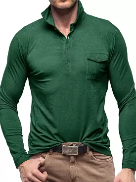 Solid Long Sleeve Men Polo Shirt