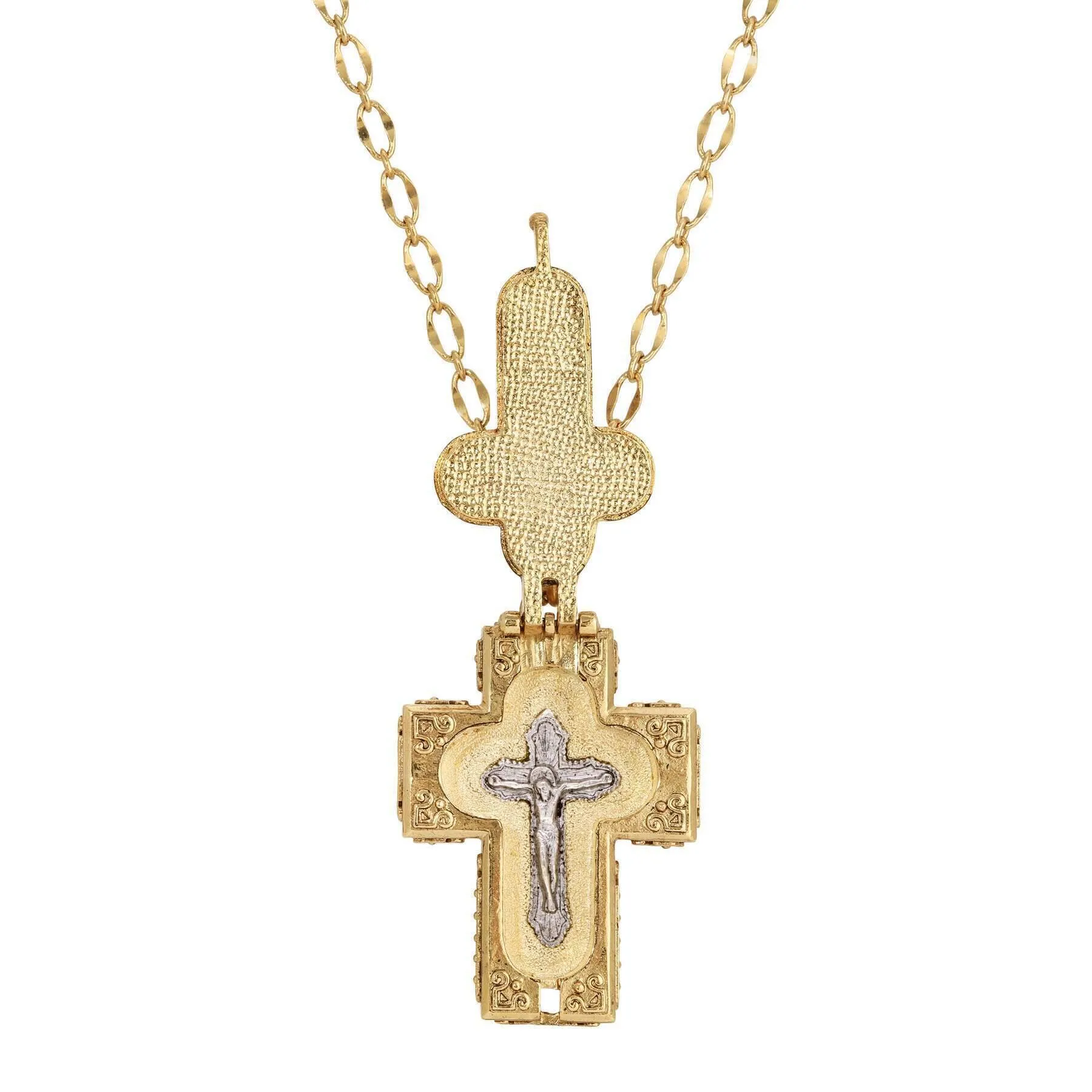 Symbols Of Faith Glass Stone Faux Pearl Cross Reliquary Pendant Necklace 32