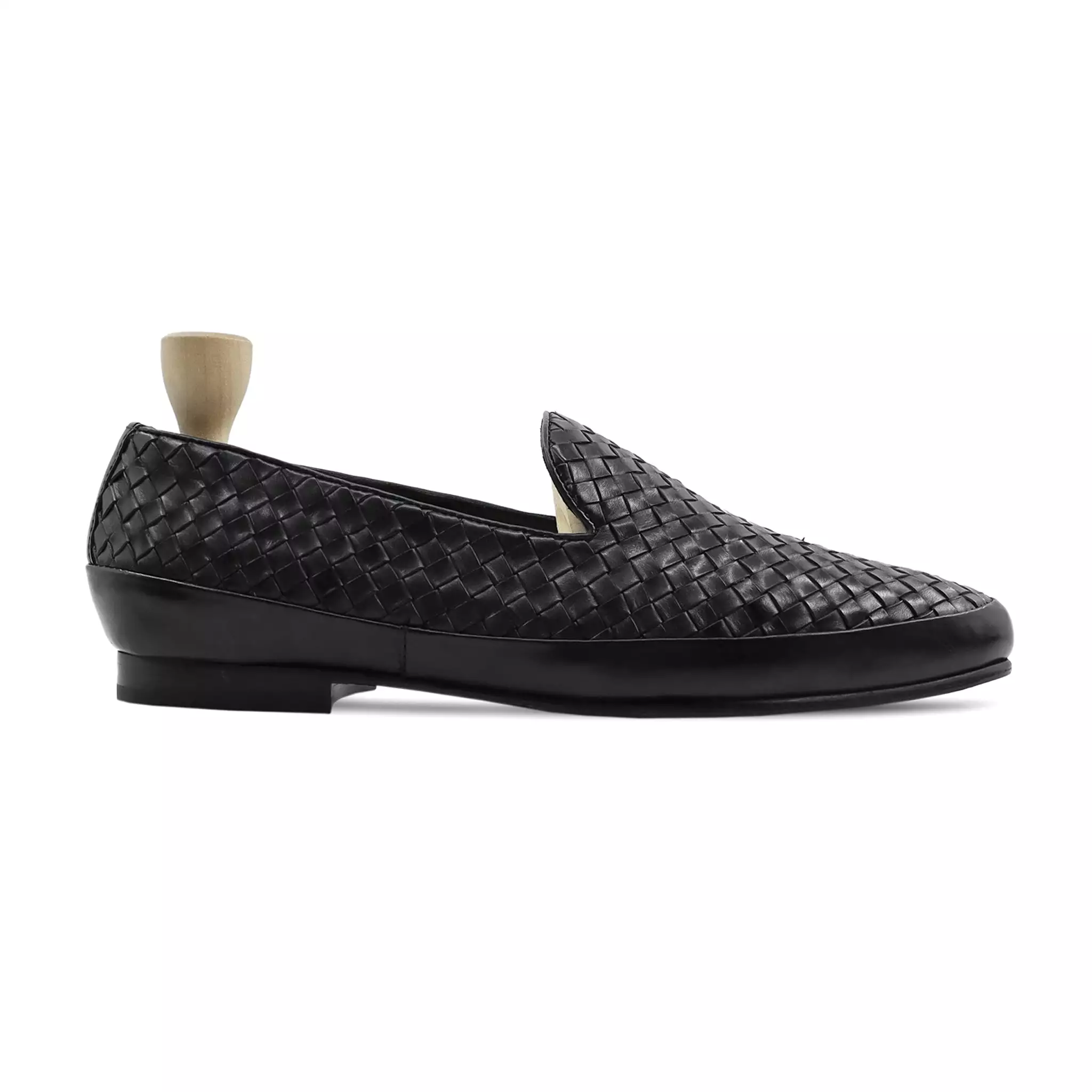 Thoron - Men's Black Calf And Handmade Woven Leather Loafer