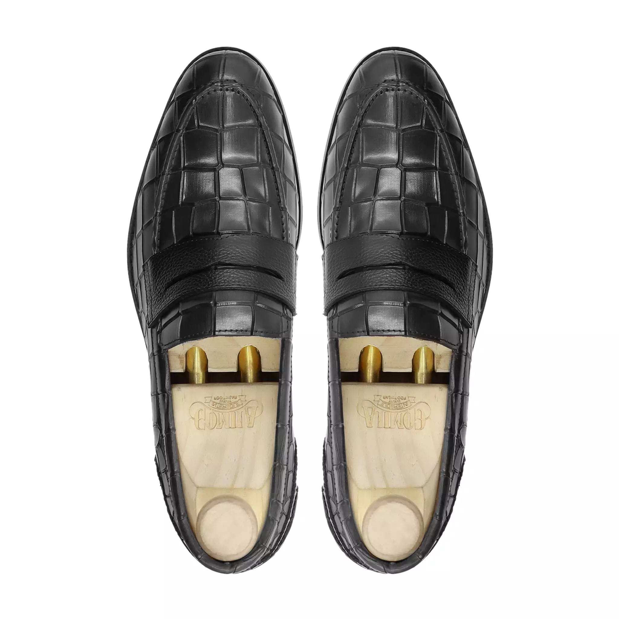 Ulvila - Men's Black Crocodile Printed Calf Leather Loafer