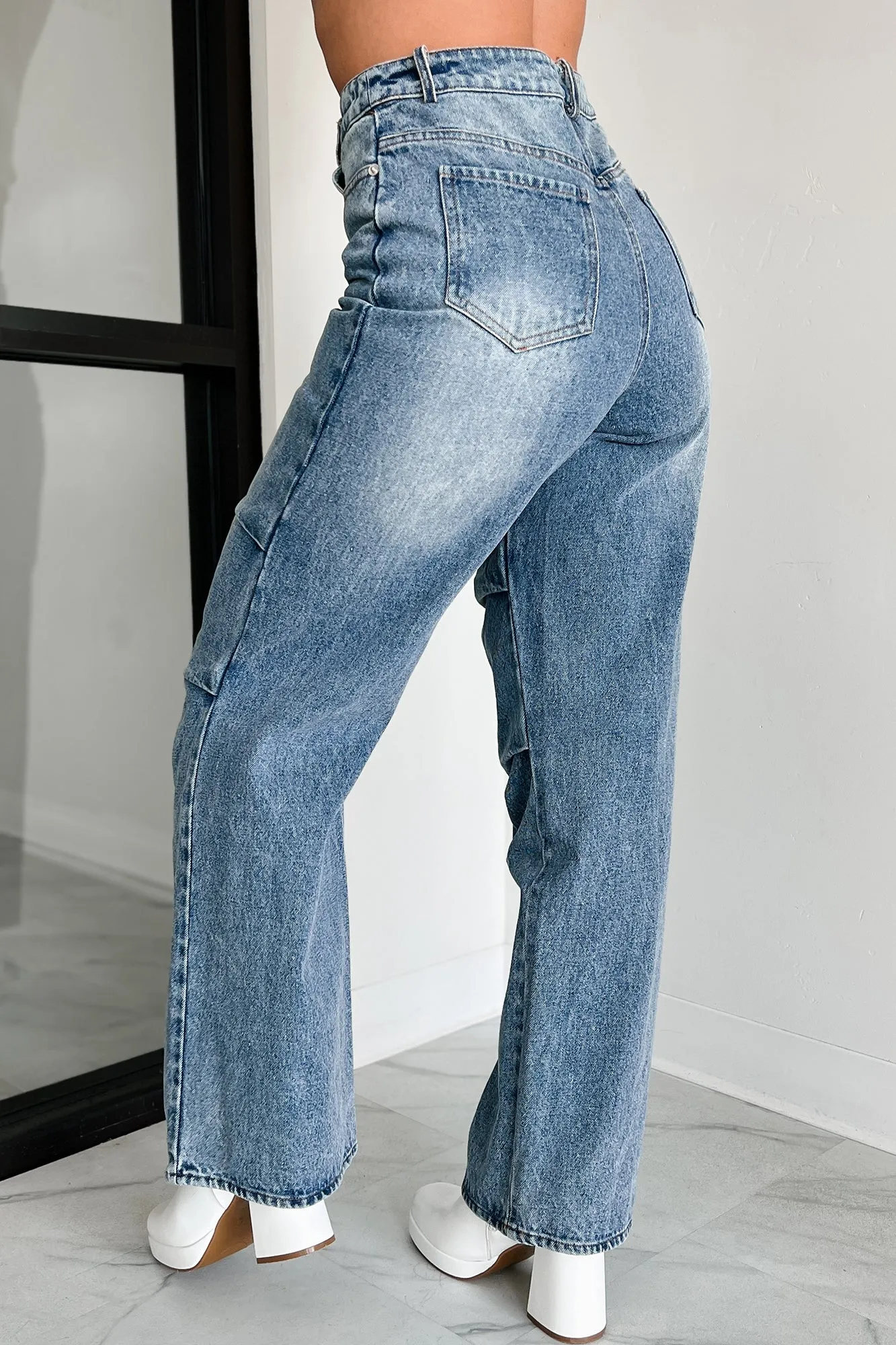 Urban Roots Knee Tuck Wide Leg Jeans (Washed Denim)