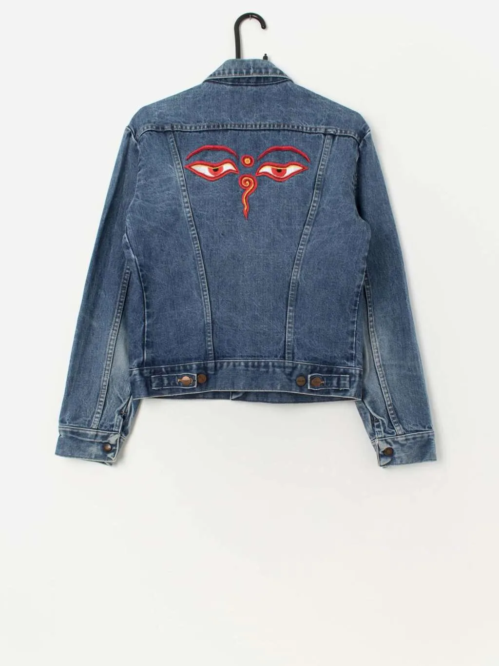 Vintage 70s Wrangler denim jacket with red eye embroidery – Small / Medium