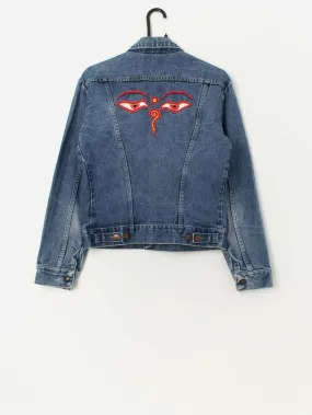 Vintage 70s Wrangler denim jacket with red eye embroidery – Small / Medium