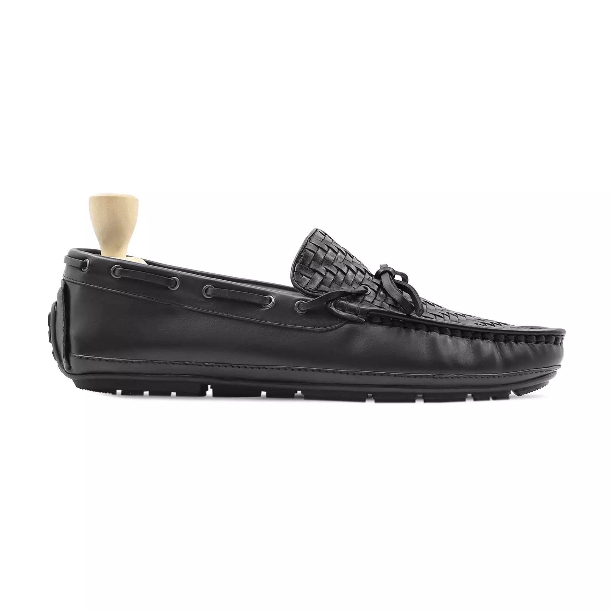 Wokof - Men's Black Calf And Hand Woven Driver Shoe