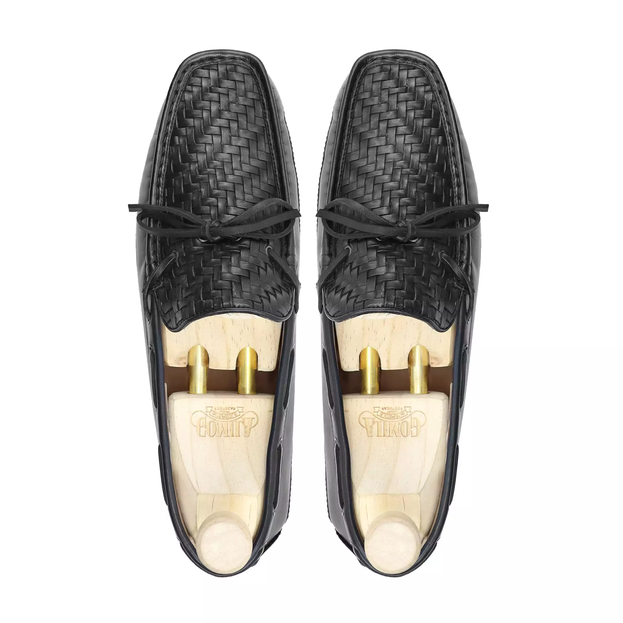 Wokof - Men's Black Calf And Hand Woven Driver Shoe